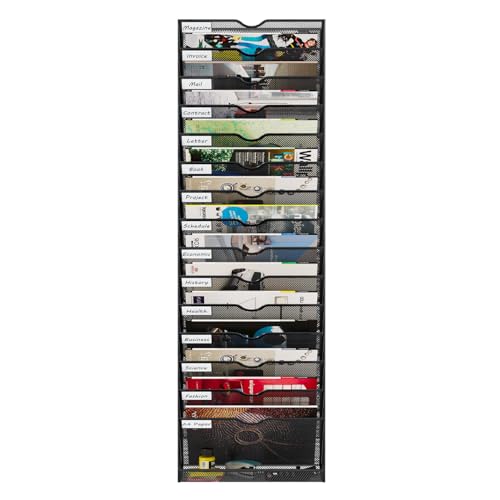 PAG-Mass 16 Fächern Wandorganizer Hängend Dokumentenablage,Metall Zeitschriftenhalter Wand für Büro/Zuhause/Schule,Gibt Ein Zusätzliches Mit Flachem Boden Für Lagerung,Schwarz