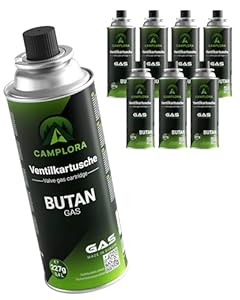 Camplora 8X 227g Butan Gaskartuschen mit MSF-1a Ventil für Grill, Campingkocher, Gasheizung, Gaskocher, Camping Gas, gaskartusche, Gaskartuschen 227g, Gasflasche Butane Gas cartridges