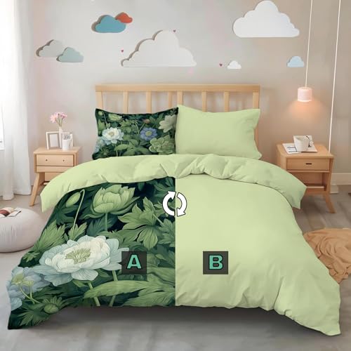 Housse de couette 200x200 verte en microfibre avec 2 taies d'oreiller - 5