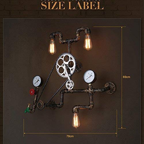 noulerd Self-Stallation Wall Lamp,Retro Dustrial Style Wall Adjustable Lampiron Rooms Bar Store Cafe Club Wall Lamp Color Brown 3 Sockets E27 Head 78 * 69Cm,#1