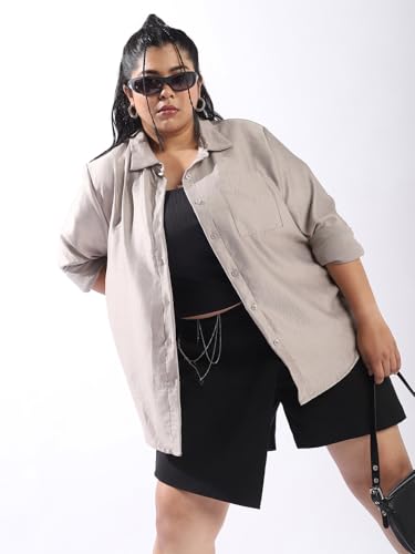 Image of High Star Women Plus Size Boxy Fit Spread Collar Long Sleeves Shirt