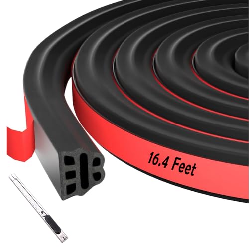 Car Door Rubber Seal Strip Universal Automotive Weather Stripping Double Layer Self-Adhesive Weatherstrip Soundproof Sealing Strip for Cars Trucks RVs Pickups (16.4FT)