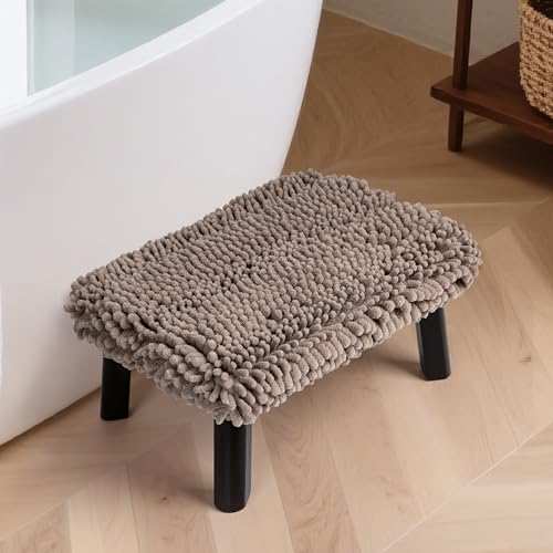 Sunlit One Step Stool with Absorbent Chenille, Stool Holds up to 550 lbs, Non-Slip Wood Foot Stool, Wooden Step Stool for Adults, Step Stools for...