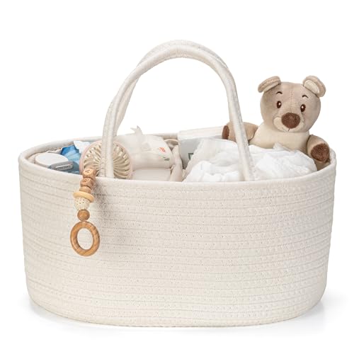 Image of Kodomoore Diaper Caddy Organizer, Empty Gift Basket for Newborn Essentials, Baby Storage Basket, Stylish Gift Bag for Baby Shower, Boys and Girls – Small, Off White