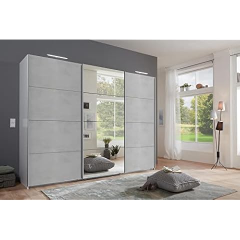 German Ernie White Concrete Grey Industrial 3 Door Mirror 270cm Sliding Wardrobe Cover