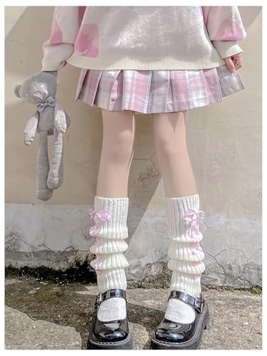 Image of SHENHE Women's Cute Knitted Lolita Bow Leg Warmers Stacked Kawaii Party Dance Socks Pink One-Size