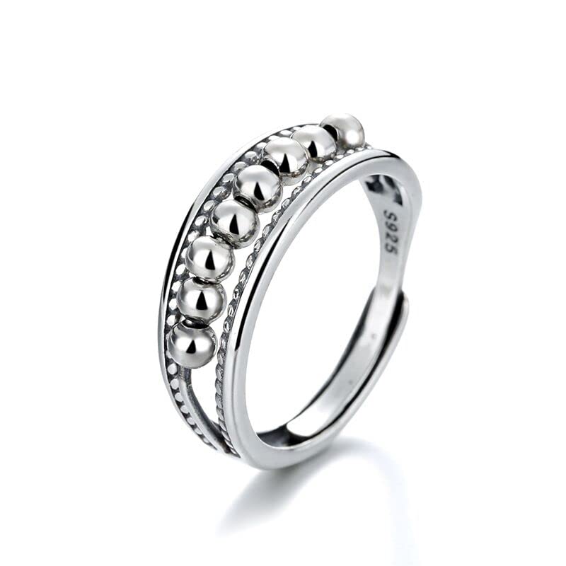 Qings Anxiety Fidget ring Danmen 925 sterling zilver, open verstelbare spinnerringen, geometrische zappel, angstring, enkele spoel spiraal rotate kralen, anti-angst, sieraden voor dames en meisjes, sterling zilver