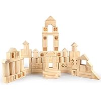 Vatos 75-Pieces Solid Pine Wooden Building Block Set for Kids