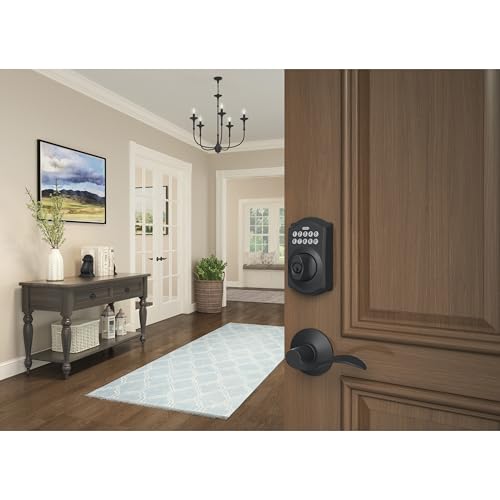 Image of Schlage Camelot Electronic Keypad Deadbolt Lock, Keyless Front Door Entry, Mechanical Key Backup Included, Matte Black, BE365 CAM 622