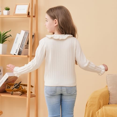 Girls Cardigan Sweet Ruffle Collar Sweater Button Long Sleeve Knit Tops for Girls Outfits3