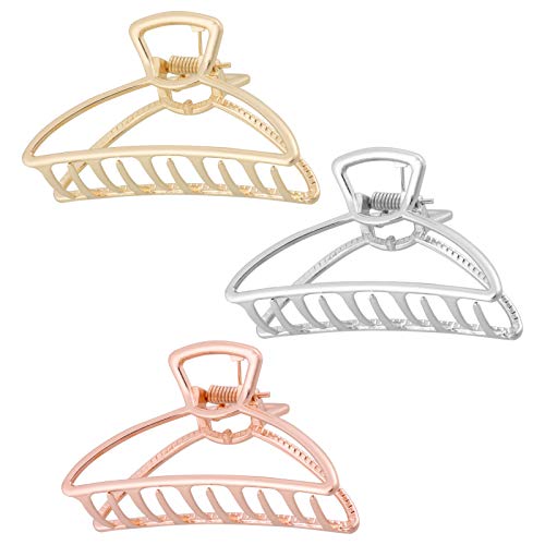 SUSSURRO Hair Claw Clips,3Pcs Metal Ladies Grab Clip Hair Catch Barrette Jaw Clamp Large Bath Clip for Women Girls