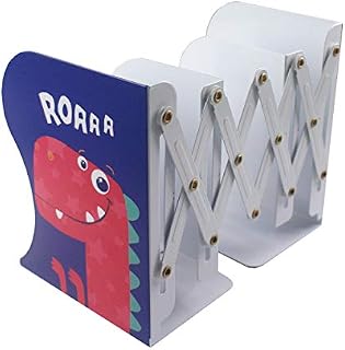 Adjustable Bookend Metal Dinosaur Pattern Bookends Non-Skid Heavy Duty Book Holder Stand Hold Books,Magazines,Cookbooks(5.7''x3.9''x7.4'') (Blue-red)
