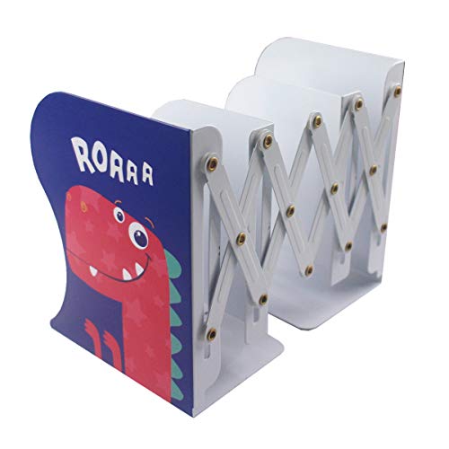 Adjustable Bookend Metal Dinosaur Pattern Bookends Non-Skid Heavy Duty Book Holder Stand Hold Books,Magazines,Cookbooks(5.7''X3.9''X7.4'') (Blue-Red) #TOP4