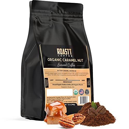 Roastt Coffee Organic Caramel Nut Ground Coffee - Buttery Caramel & Pecan Medium Roast Ground Coffee - Medium Roast Coffee Beans - Usda Certified Organic Arabica Beans Coffee - 12Oz Bag (Pack Of 1) #TOP1