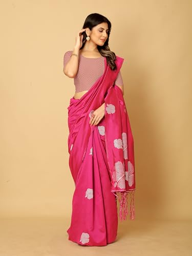 Image of Amazon Brand - Anarva Round Neck Dobby Cotton Lycra Stretchable Elbow Half Sleeve Readymade Saree Blouse for Women Stylish