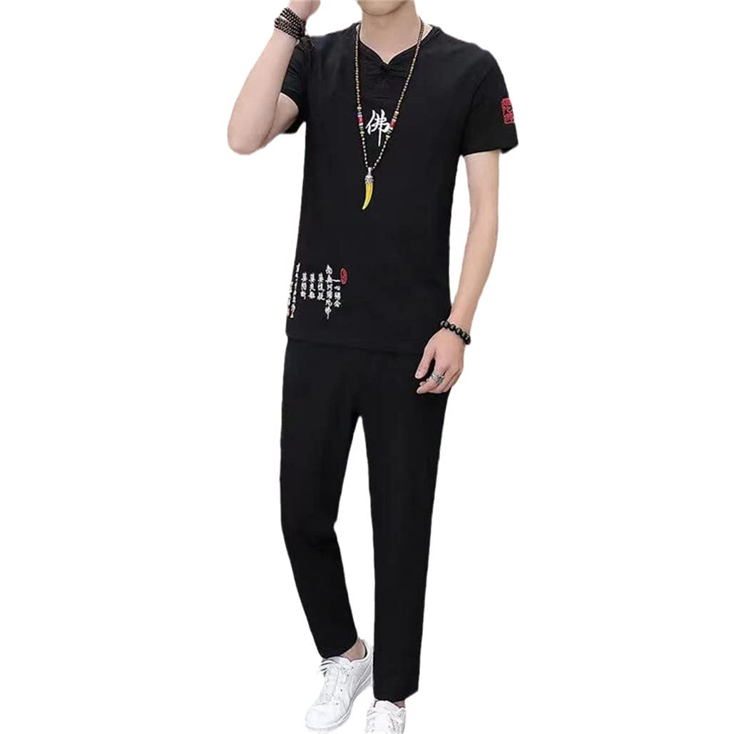 Retro Chinese Style Zen Tea Shirts Pants Kung Fu Uniform Viking Casual T-Shirt Trousers Tang Suit Sets