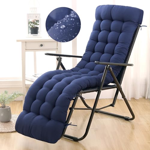 Moutosne Patio Lounge Chair Cushion Waterproof Zero Gravity Chair Cushions with Ties 66x21x4 Inches Chaise Lounge Chair Cushion for Outdoor Indoor Furniture Blue (Only Cushion)