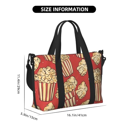 Travel Duffel Bag for Men Gym Bag, Popcorn Print Luggage Bag with Shoulder Strap, Large Gym Tote Bag for Women, Weekender Overnight Bag, Foldable Carry on Bag for Airplane3