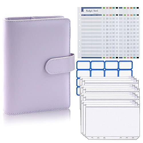 A6 Loseblatt Notizbuch,Binder Notizbuch Ringbuchordner, Binder Notebook mit Binderumschlägen Budgetkarte Etikettenaufklebern, Notizbuch Ordner(Lila)