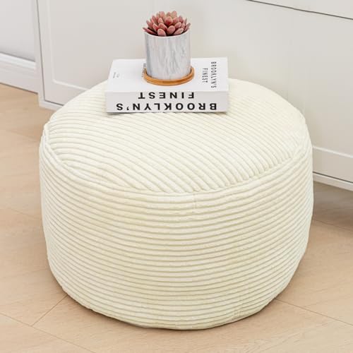 Image of Poofieotto Pouf Ottoman Stuffed Modern Foam Filler Velvet Floor Pouf Round Foot Stool 20 * 12 Inches Ottoman Foot Rest for Living Room, Home Decor (Ivory)