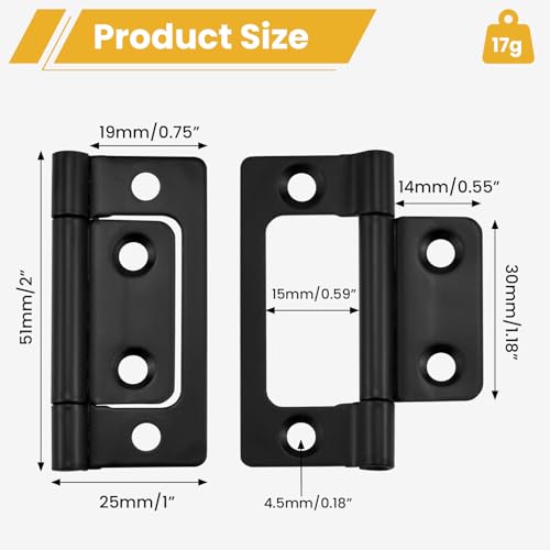 Aifeier ET 8 Pcs Non-Mortise Door Hinges, 2 x 0.9 Inch Bifold Butt Cabinet Hinges Smooth Sliding Bearing Hinge with Screws for Windows, Furniture, Kitchen Cabinets etc (Black) by Aifeier ET - Image 2