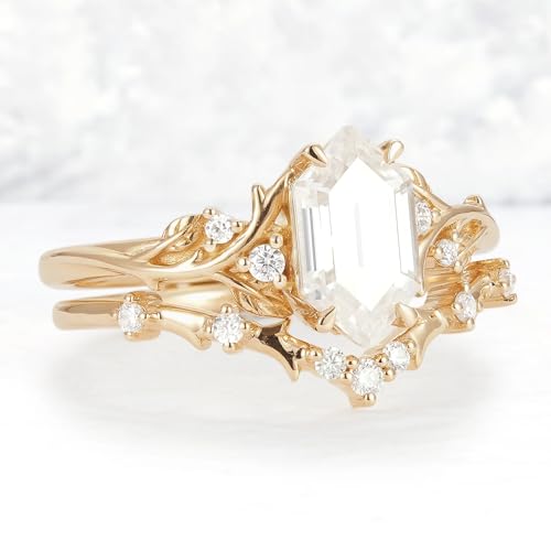 Moissanite Wedding Ring Set for Women 1.5ct Hexagon Cut Moissanite Engagement Ring Set for Women Bridal Sets 925 Sterling Silver 10K 14K 18K Gold Engagement Anniversary Promise Rings Set for Her4