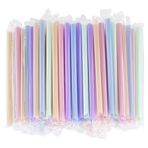 [Individually Wrapped] Disposable Plastic Smoothie Boba Straws - 9.45 Long 0.43 Wide Colorful Jumbo Straws for Milkshake Bubble Tea Lemonade Milk Coffee 100 Pieces