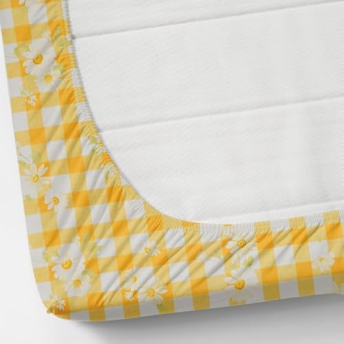 Image of RUMPS Yellow Gingham Floral All Around Elastic (72x78 inches), Farmhouse Style Bedding with 2 Matching Pillow Covers (18x28 inches), Soft Cotton Micro Fabric