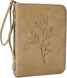 Large Bible Cover Case for Women with Detachable Wristlet Strap, PU Leather Bible Cover for Girl, Minimalist and Floral Design, Debossed Bible Case(Large,Brown)