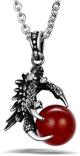 JewelryWe Cool Men's Stainless Steel Dragon Claw Pendant Necklace 22" Chain, Colour Silver Black Red (with Gift Bag)