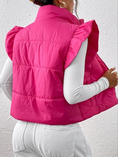 Ruffle Sleeve Cropped Puffer Vest Zip Up Sleeveless Padded Outwear Warm Stand Collar Coats Cutecore Aesthetic Clothes3