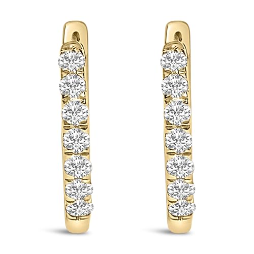 10K Yellow Gold 1/4 Cttw Diamond Double Sided Huggie Hoop Earrings