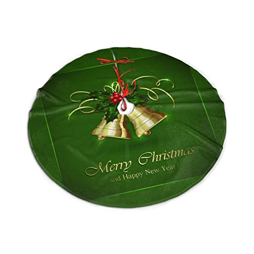 Xmas Christmas Tree Skirt for Xmas Holiday Party Supplies Large Tree Mat Decor, Merry Christmas Green Gold Bells Winter Holiday Ornaments 30
