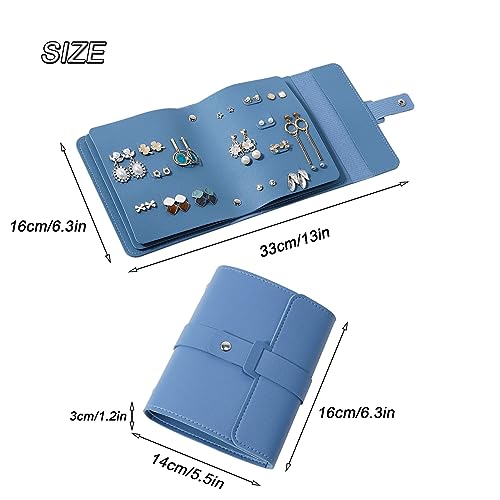 Image of LAKE OF FIRE Earring Holder Organizer with Foldable Book Design Earring Book Organizer, Portable Pu Leather Travel Earring Case (Blue)