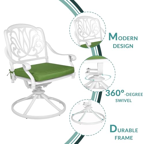 Image of MEETWARM 7-Piece Outdoor Patio Dining Set, All-Weather Cast Aluminum Patio Conversation Set with 2 Swivel Rocker Chairs, 4 Stationary, 1 Rectangular Table, 6 Cushions, 2 inch Umbrella Hole, White