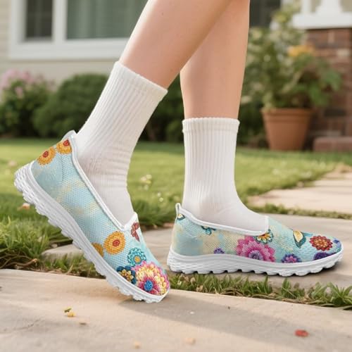 Women's Flats Slip on Walking Shoes Bright Mandala Mesh Sneakers Art Travel Loafers for Women Everyday Dress Shoes4