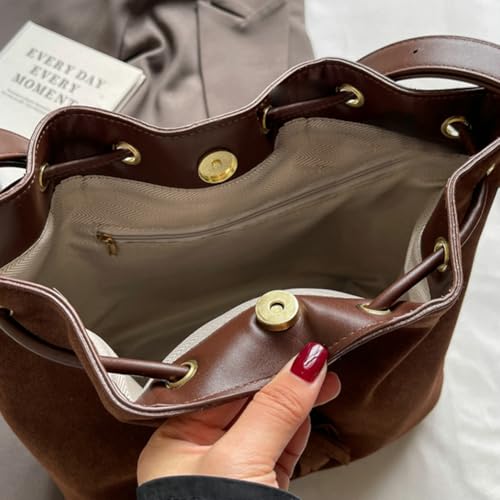 Vegan Leather Retro Bucket Bags Purses Hobo and PU Shoulder Handbags Drawstring with Adjustable Straps3