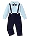 YALLET Toddler Baby Boy Clothes Polo Neck Long Sleeve Tops with Removable Bowtie + Overalls Fall Winter Outfits Set(18-24 Months, Blue/Navy Blue)