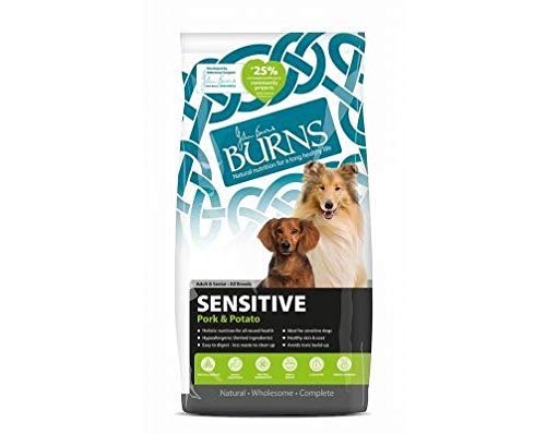 Burns Adult Sensitive Pork & Potato 12kg Hypo-allergenic, Complete Dry Food for Adult Dogs Over 9 Months Old. Contains Potato Novel Source of Protein & Carbohydrates