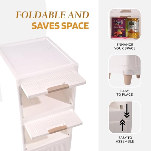 Image of YASONIC π± π§πΆπ²πΏ Foldable Plastic Rack for Storage /Kitchen Cupboard /Versatile and Sturdy Wardrobe for Clothes /Multipurpose Storage Organizer /Closet for Bedroom /Living Room /Laundry Room (Off White)