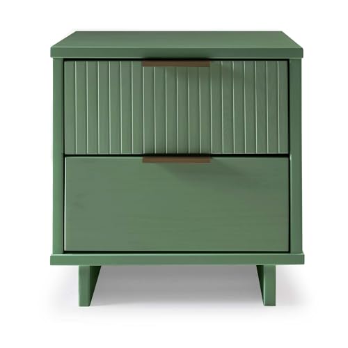Manhattan Comfort Granville - Moderna mesita de noche 2.0 con 2 cajones de extensión completa, diseño de líneas acanaladas texturizadas con acento dorado, mesita de noche o mesa auxiliar para