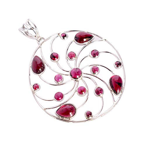 Pendentif en argent sterling 925 massif et grenat rouge véritable sculpté