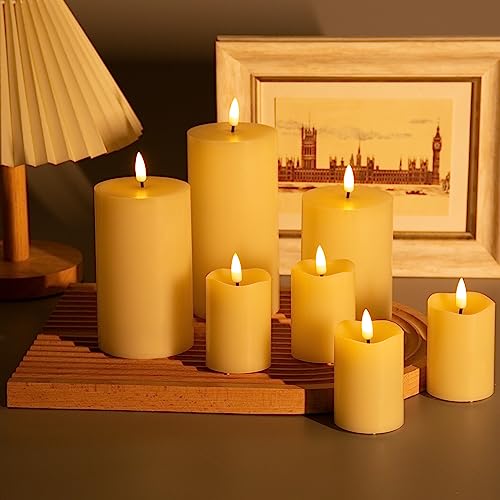 Eywamage Flameless Votive Pillar Candles With Remote Batteries Included, Led Electric Candles Set Of 7, Flickering Realistic Abs+Paraffin Wax, Ivory #TOP4