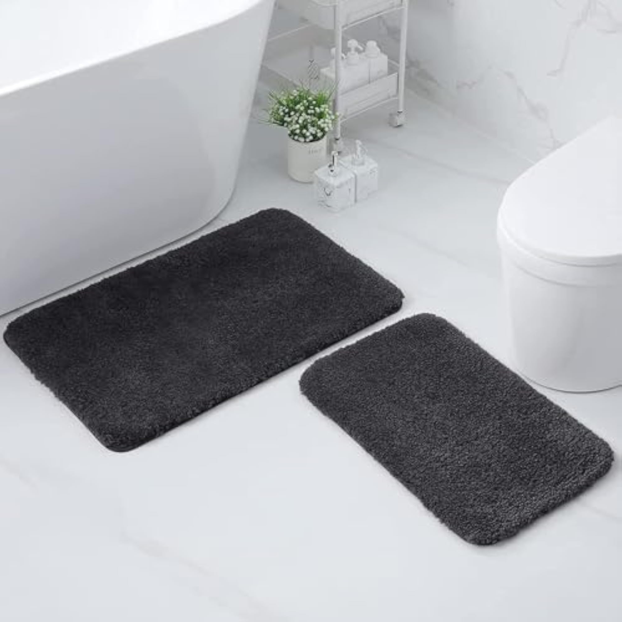 Microfiber Braided Anti-Skid Set of 2 Bathmats (Grey, Rectangular)