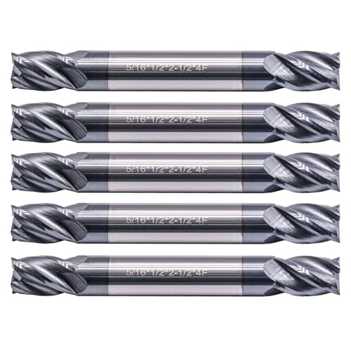 Image of 5Pcs 5 /16 inch 4 Flute Solid Carbide Square End Mill, Double End, AlTiN Coated | 35 Degree Helix, 5 /16 inch Cutting Diameter, 5 /16 inch Shank Diameter, 1 /2 inch Length of Cut, 2-1 /2 inch Overall Length