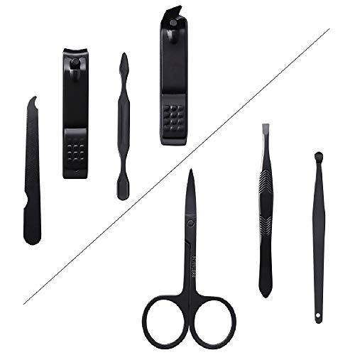 KKmoon Preto 7 pcs Aço Inoxidável Cortador de Unhas Cutter Trimmer Scissor Pinças Ear Pick Grooming