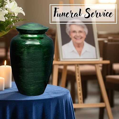 Image of ALPHA Living HOME Handcrafted Metal Cremation Urns for Ashes - Adult Funeral Urn for Human Ashes Suitable for Cemetery Burial or Niche - Large Size fits Remains of Adults up to 200 lbs 11 inch (Green)