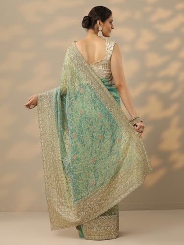 Image of Libas Embroidered Nylon Saree for Women With Unstitched Blouse Piece | Traditional Saree for Festive & Wedding