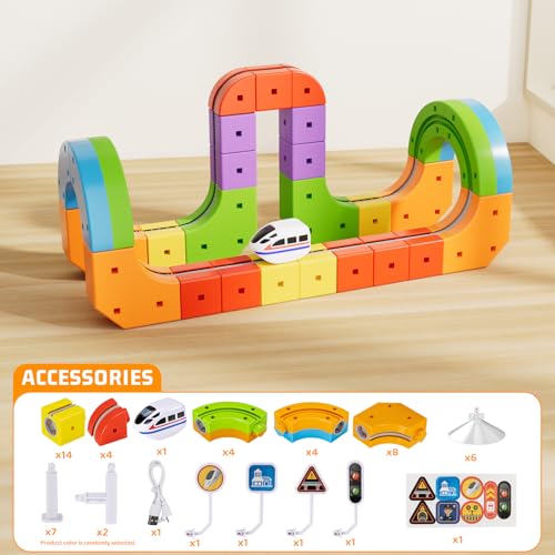 Image of KlickRail Electric Train Set Flexible Race Track for Kids 4 6 7 8, 48 Pcs Car Track for Toddlers 3-5, Building Toy Train Track Gravity-Defying 3D Embedded Layouts & Motorized Car, STEM Easter Gift