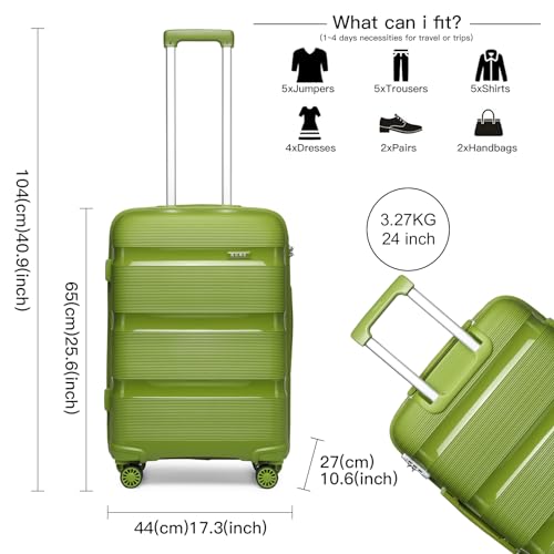 Kono Luggage PP Durable Hardside Suitcase with Double Spinner Wheels TSA Lock, 24-inch, Green2
